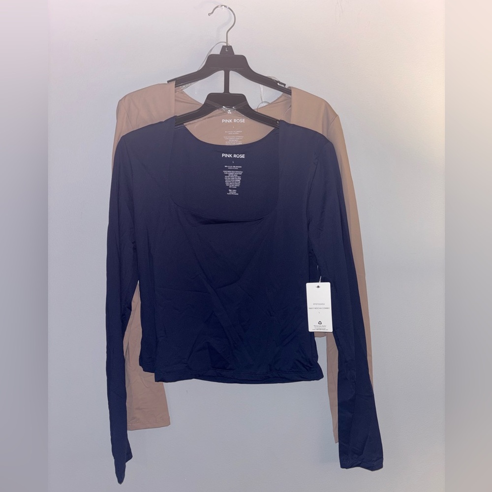 🦋NWT Pink Rose Cropped Long Sleeve Square Neck Tops